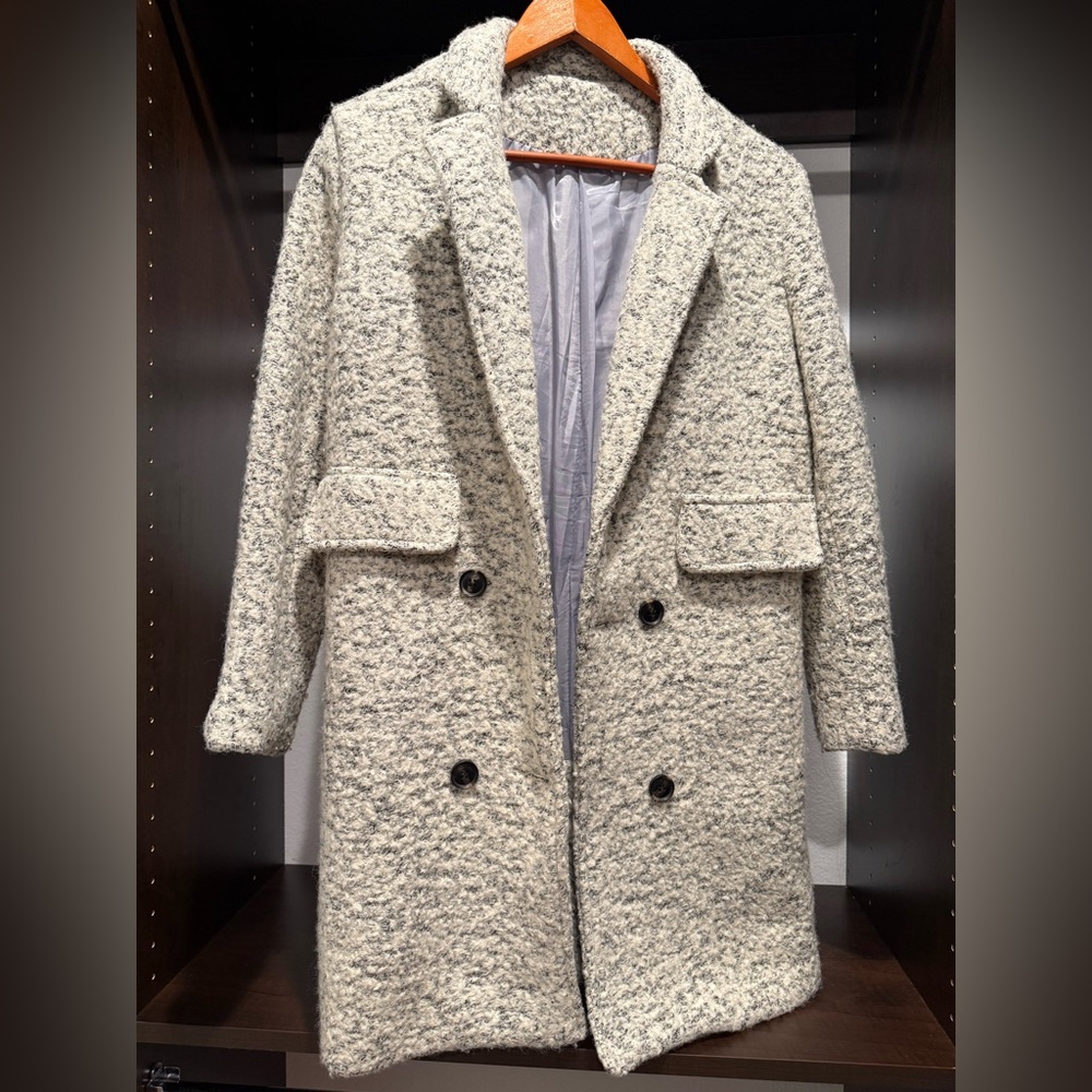 Cotton Black White Coat with Boucle Fabric